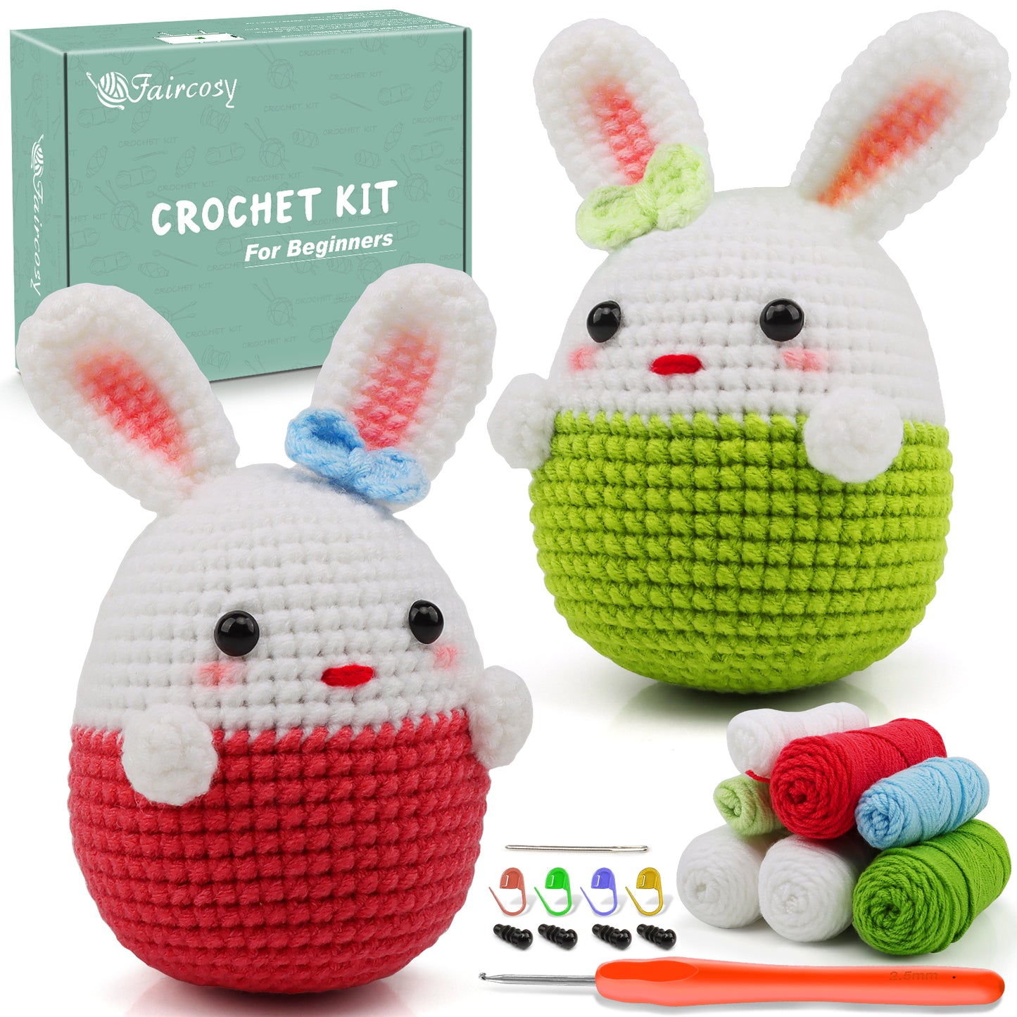 Faircosy Crochet Kit for Beginners: Amigurumi Crocheting Rabbit Kits, Starter Kit for Adults and Kids (10Age+) with Detailed Instructions and Tutorial