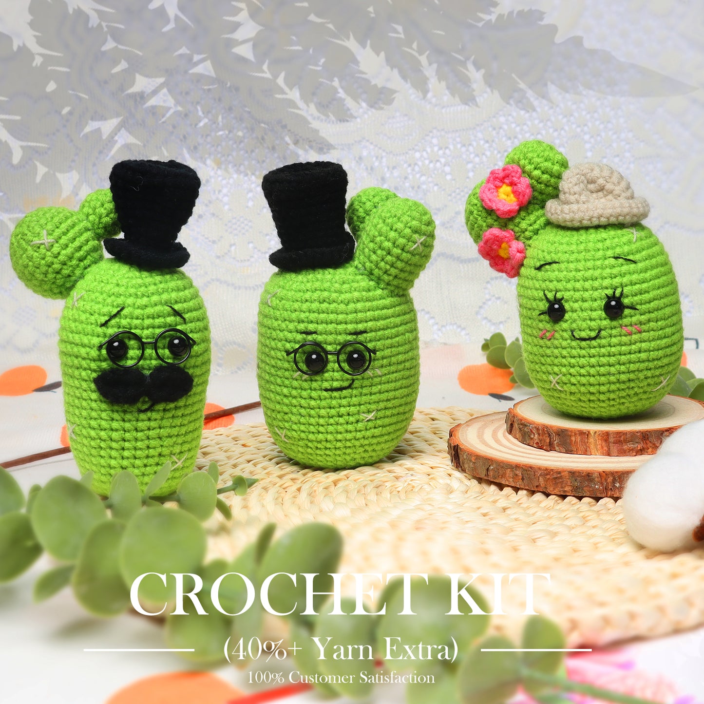 Plant Crochet Kit for Beginners: Learn to Crochet Cactus Family Kits - Starter Kit for Adults & Kids with Video Tutorials and Pattern - Gift for Crochet Lovers