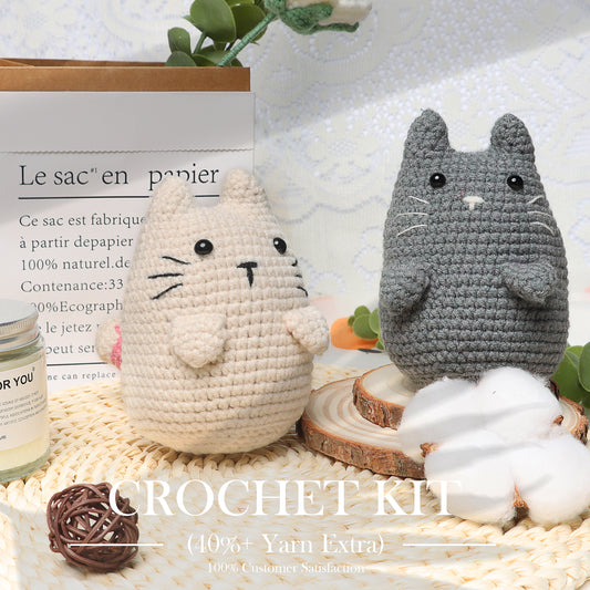 Crochet Kit for Beginners Crocheting: Crochet Animal Kits for Kids & Adults - Learn to Knitting Cat Amigurumi Starter Kit with Detailed Tutorial Video and Instructions