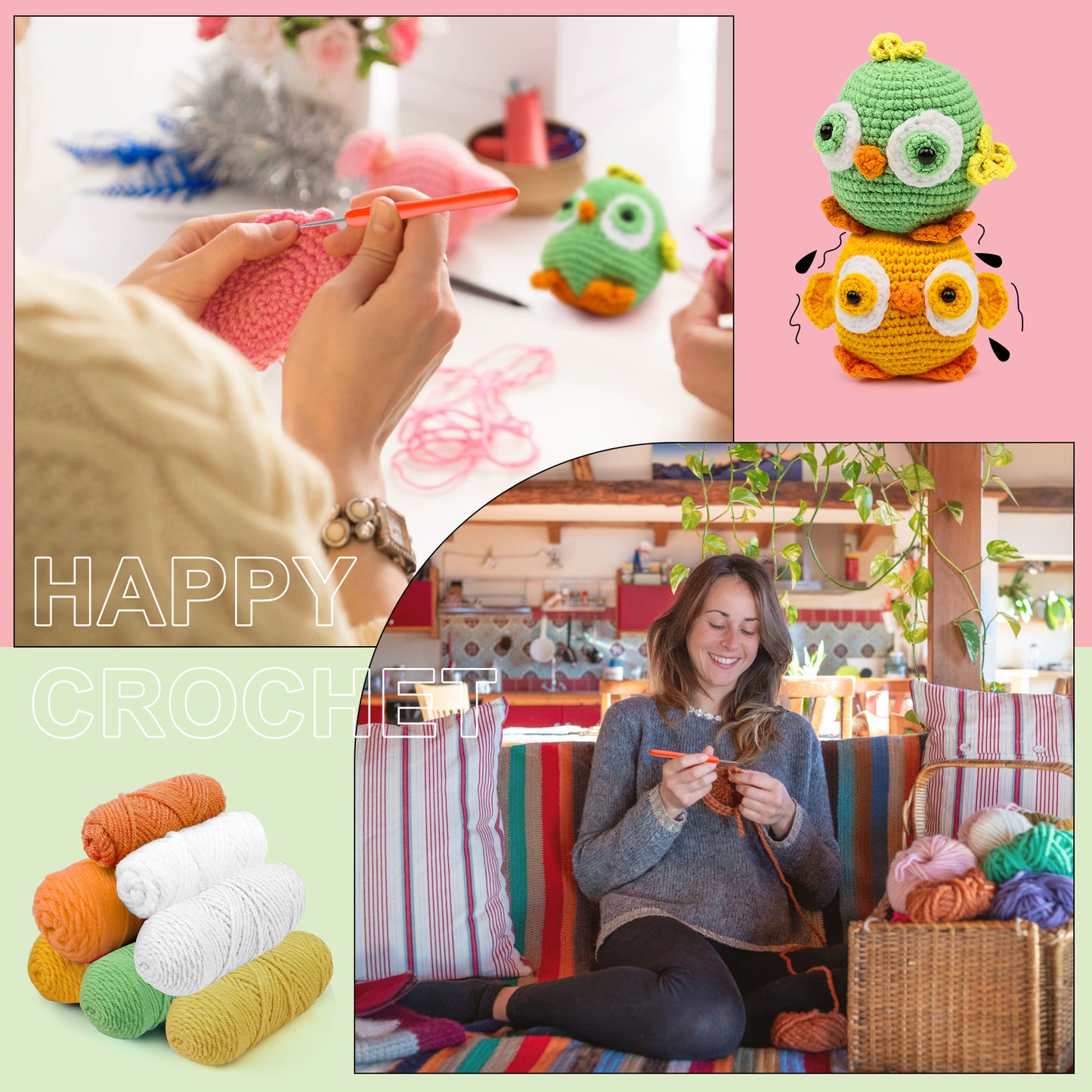 Faircosy 2PCS Beginner Crochet Kit: Amigurumi Crocheting Chick Kits, Starter Kit for Adults and Kids (10Age+) with Detailed Instructions and Tutorial