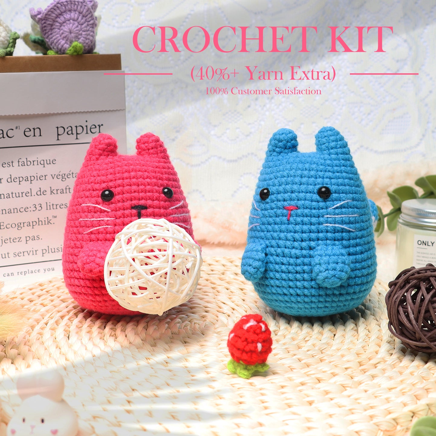 Faircosy Crochet Kit for Beginners: Amigurumi Crocheting Cat Kits, Starter Kit for Adults and Kids (10Age+) with Detailed Instructions and Tutorial